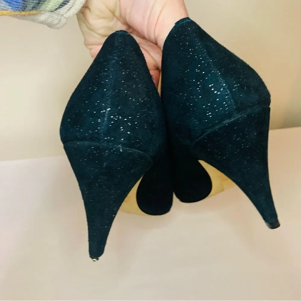 Free People Florence Black Glitter Suede Pointed Toe Pump size 40
